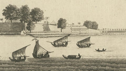 Antique View of Batavia Port Jakarta, Dutch VOC Fortifications 1778, close-up 4