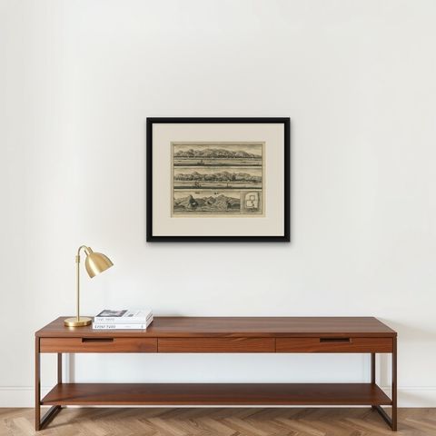 Antique Print of the Trading Posts of Ambon by Valentijn, 1726, shown framed on a wall, true to size
