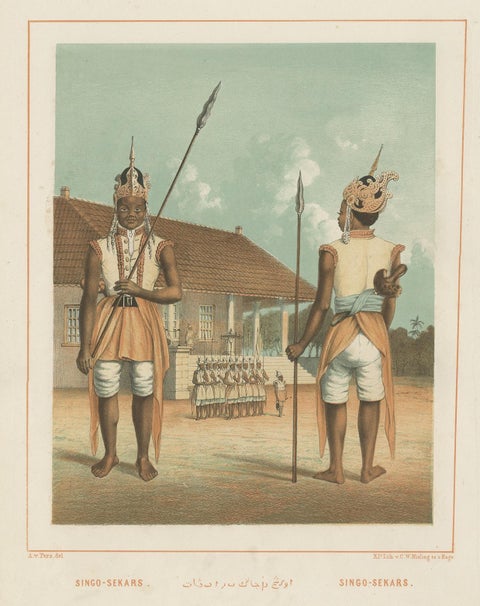 Antique Print of Javanese Guards Dressed in Ornamental Costume by Van Pers, view 2