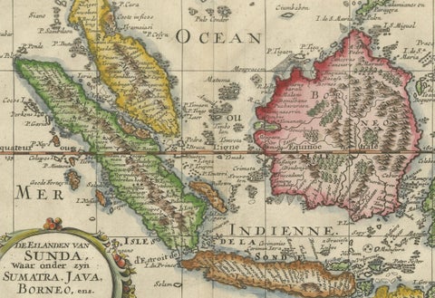 Antique Map of the Sunda Islands Including Sumatra, Java, and Borneo, 1705, close-up 1