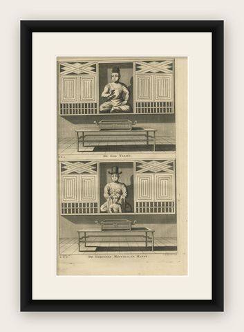 Antique Print of Deities of Chinese Buddhism by Valentijn, 1726, shown framed
