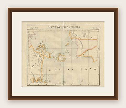 Antique Map of South Sumatra by P.M.G. Vandermaelen, 1827, shown framed