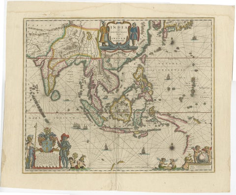 Original Blaeu Map of Southeast Asia from India to Tibet and Japan to New Guinea, view 2
