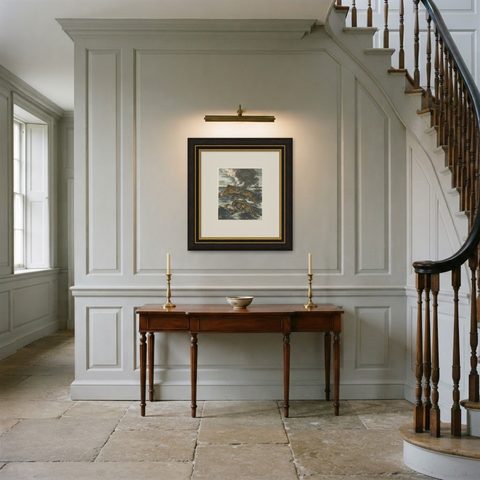 Capsizing Warships, Hand-Colored Etching of Schouten’s East Indian Voyage, 1676, shown framed in a room, true to size