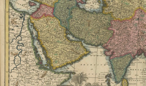Decorative Antique Map of Asia and the East Indies, circa 1720, close-up 5