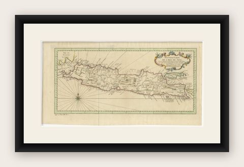 Antique Map of Java Indonesia, VOC Period, Decorative Cartouche, c.1750, shown framed