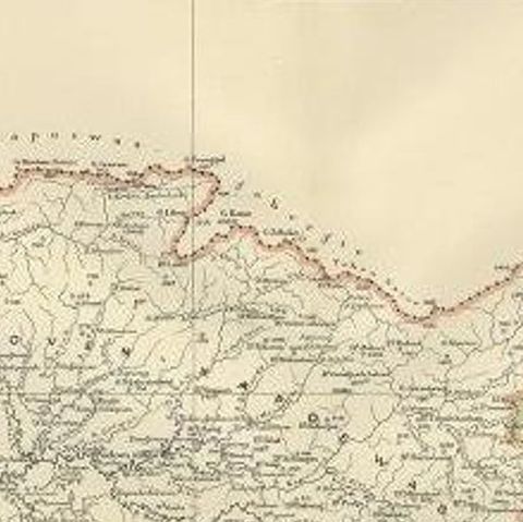 Antique Map of West Kalimantan (Schwaner Mountains), Borneo, Indonesia, 1900, close-up 1