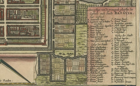 Rare 17th Century Map of Batavia and Castle on Java by Isaac de l'Obel, close-up 3