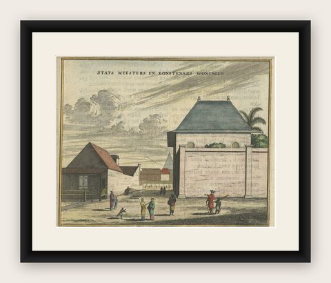 Antique Print of Government Houses in Batavia (Jakarta), Indonesia, 1682, shown framed