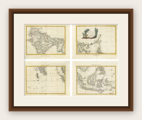 Antique Map Set East Indies, India, Indochina, Indonesia, Zatta 1784, shown framed