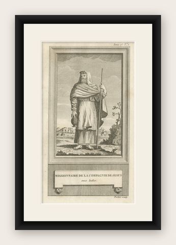 Jesuit Missionary in the Indies, Antique French Engraving by Portier, c.1790, shown framed