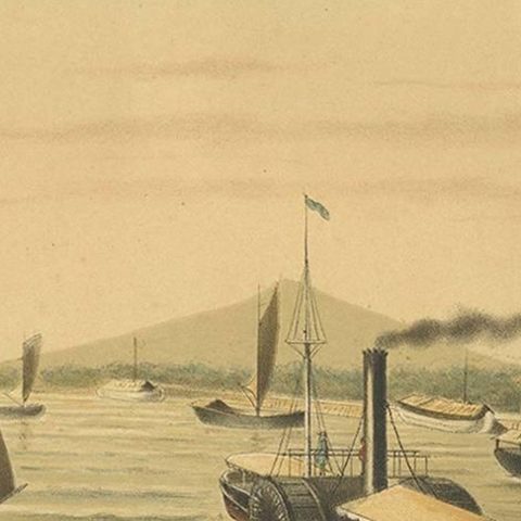 Antique Print of the Ciliwung Paddle Steamer by M.T.H. Perelaer, 1888, close-up 2
