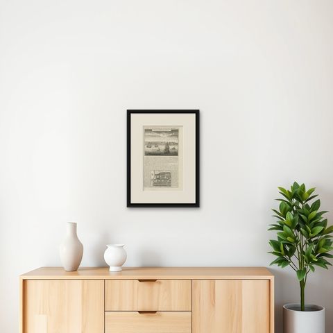 Antique View of Surat & Plan of Batavia, VOC India & Indonesia, Chatelain, 1719, shown framed on a wall, true to size