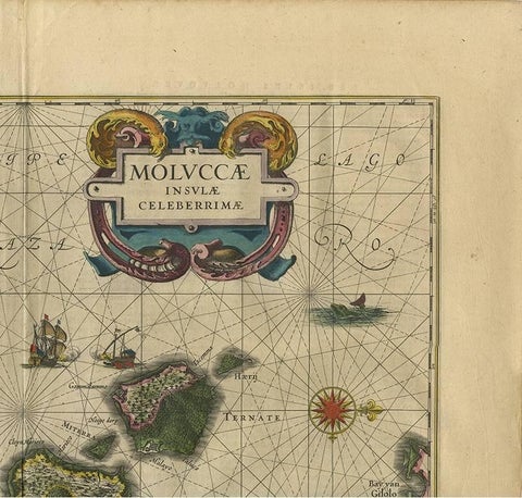 Antique Map of the Spice Islands 'Moluccas', Indonesia by W. Blaeu, circa 1640, view 3