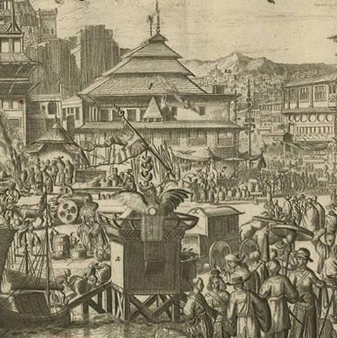 Antique Print of Trade and Merchandise at Bantam, Indonesia by P. Van Der Aa, close-up 2