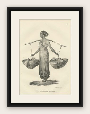 A Malaysian Girl Carrying Goods by Karl Joseph Brodtmann, 1836, shown framed