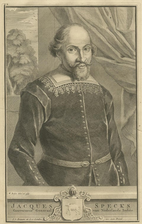 Antique Portrait of Jacques Specx by Valentijn '1726', view 2
