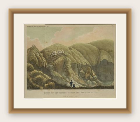 Antique Print with a View of Menado on Celebes 'Indonesia' by C.G.C. Reinwardt, shown framed