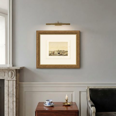 Antique Print of the Ciliwung Paddle Steamer in Tanjung Priok Harbour, Batavia, shown framed on a wall, true to size