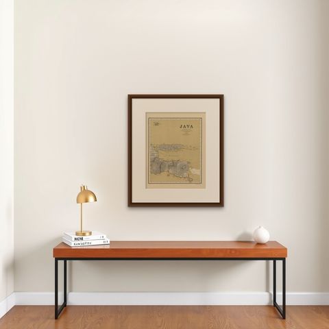 Antique Map of Java in 4 sheets by Dornseiffen, 1884, shown framed on a wall, true to size