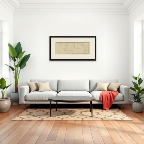 Antique Map of New Guinea and New Britain by P. Carteret, circa 1773, shown framed in a room, true to size