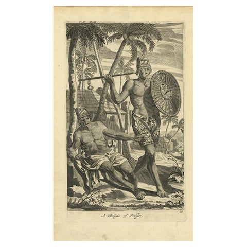 Engraving of Buginese people near Batavia, East Indies, Indonesia, 1744