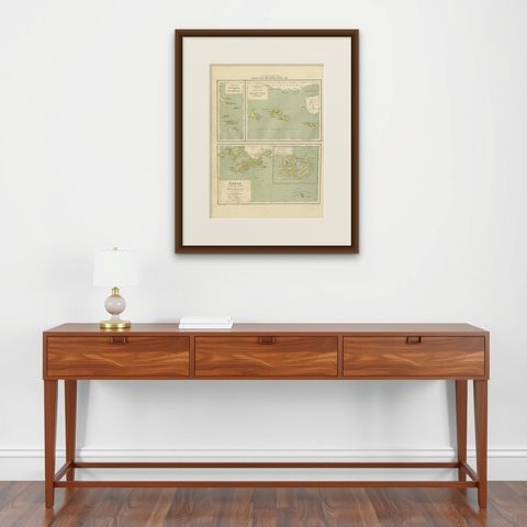 Antique Map of the West Indies and Ambon in Indonesia, 1900, shown framed on a wall, true to size