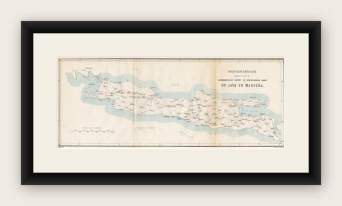 Old Map of Java, Indonesia by Stemler, 1875, shown framed