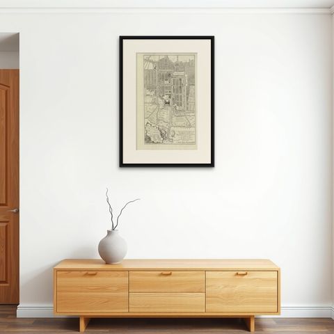 Antique Plan of Batavia, Nowadays Jakarta, Indonesia, 1780, shown framed on a wall, true to size