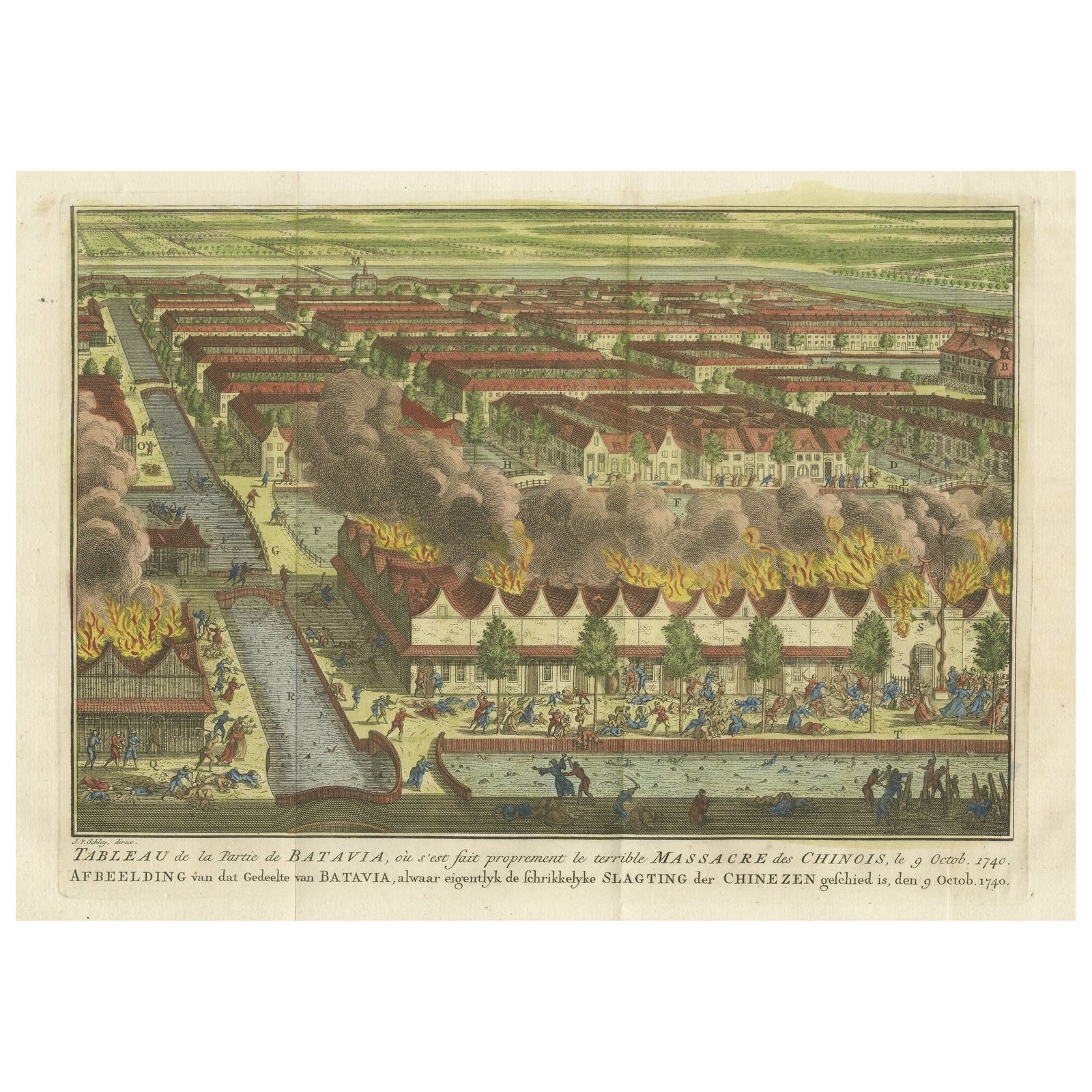 Antique Print of the Batavia Massacre 'Present-Day Jakarta', Indonesia, ca.1740