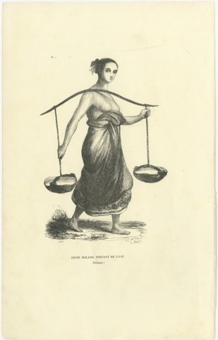 Young Malay Woman Carrying Water, Antique Wahlen Costume Print, 1843-1844, view 2