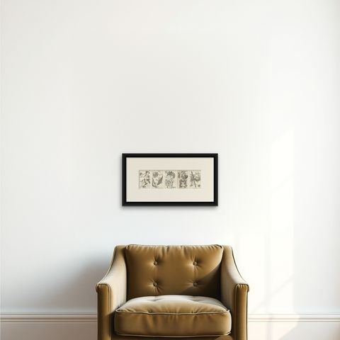 Set of Five Antique Engravings of Spices and Colonial Crops by Diderot, 1770, shown framed on a wall, true to size