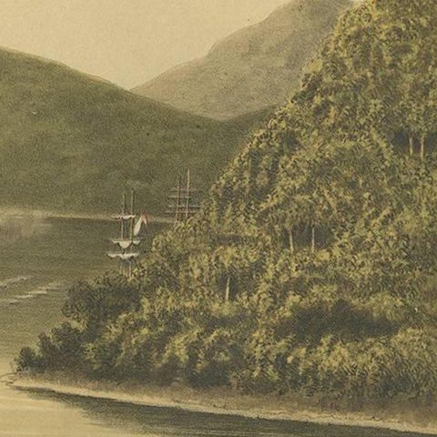 Antique Print of a Steamship at the Legundi Strait by M.T.H. Perelaer, 1888, close-up 1