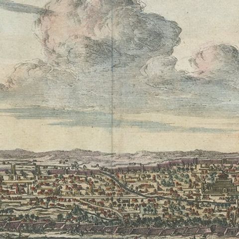 Original Antique Bird's Eye View of Banten or Bantam in Java, Indonesia, 1725, close-up 2