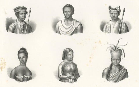 Antique Print of Natives from Timor, c.1845, close-up 1