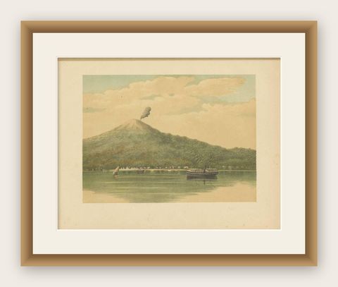 Antique Print of the Volcano of Ternate by M.T.H. Perelaer, 1888, shown framed