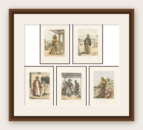 Title: Antique Javanese Costume Lithographs, Set of Five by F. Hardouin, c.1840, shown framed