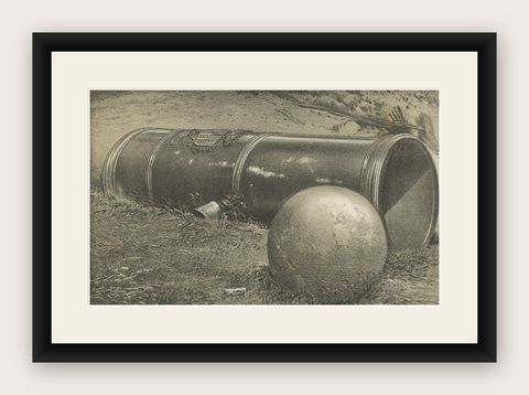 Antique Print with Huge Kanon and Occupation of Kraton in Aceh, Indonesia, 1874, shown framed