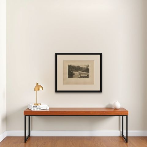 Antique Photo Gravure of Soengei Boewaya River, Sumatra, Indonesia, 1910, shown framed on a wall, true to size