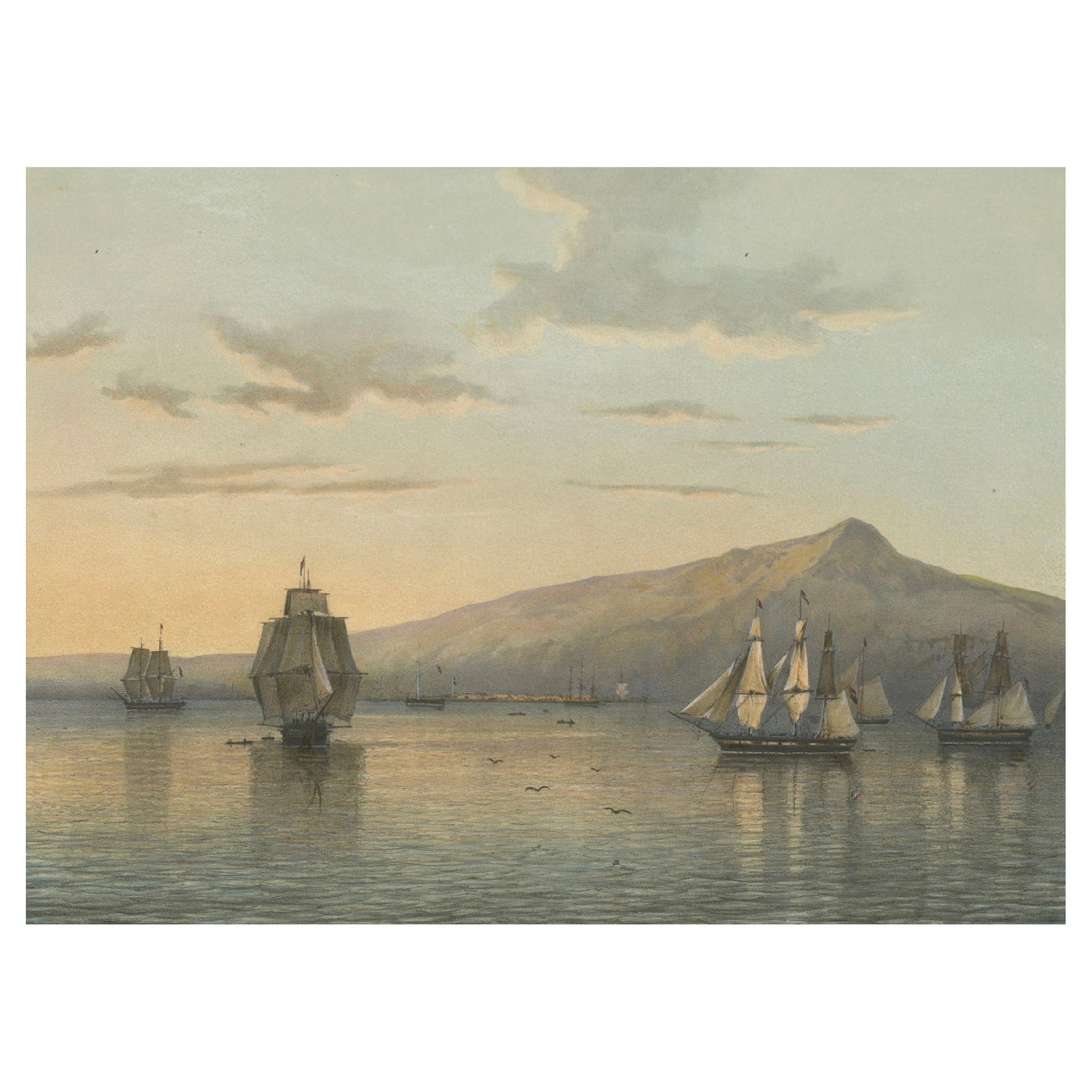 View of Anjer near the Krakatoa Volcano, Sunda Strait, Java Lithograph, 1872