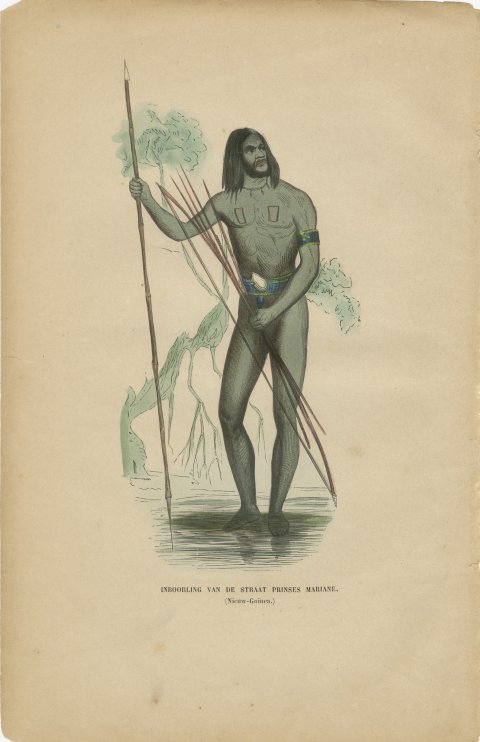 New Guinea Islander of Prinses Marianne Strait, Hand-Colored Print, 1854, view 2