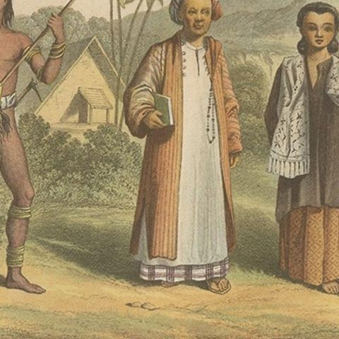 Antique Chromolithograph Depicting Native Malays, Incl Dayaks of Borneo, 1882, close-up 3