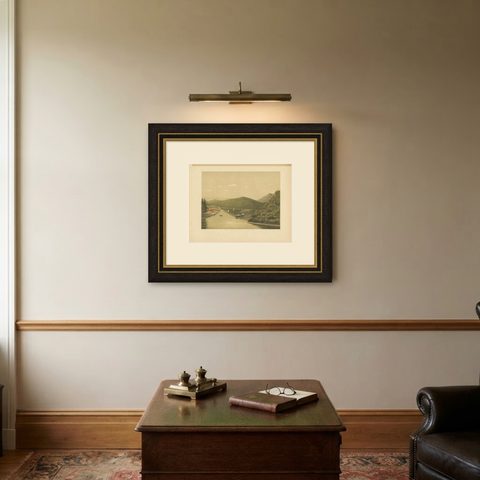 Antique Print of a Steamship at the Legundi Strait by M.T.H. Perelaer, 1888, shown framed on a wall, true to size