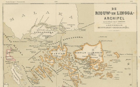 Antique Map of Riouw, Lingga Archipelago, Singapore, Banda by Dornseiffen, 1884, close-up 1