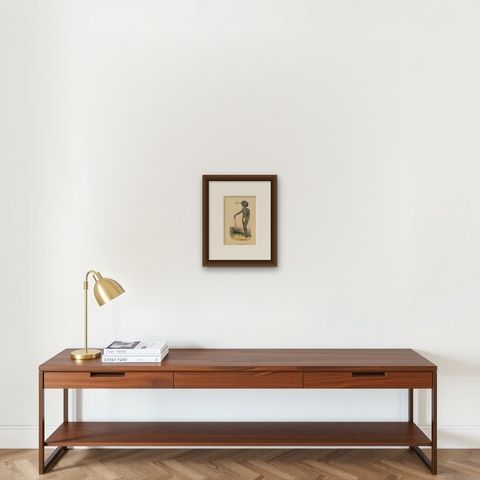 Antique Costume Print of a Papua from Dorey Harbour by Wahlen, 1843, shown framed on a wall, true to size