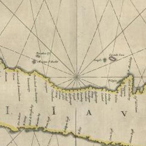 Antique Map of Java and Part of Borneo, Indonesia, c.1657, close-up 2