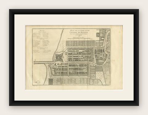 Antique Map of Batavia Jakarta Indonesia, Dutch East Indies, c.1750, shown framed