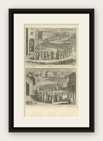 Antique Print of Wedding Ceremonies of Java 'Indonesia' by B. Picart, 1726, shown framed