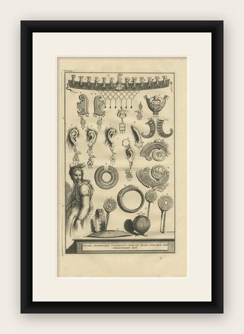 Antique Print of Ambonese Jewelry by Valentijn, 1726, shown framed