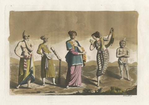 Antique Old Hand Colored Print of Javanese in Indonesia, 1827